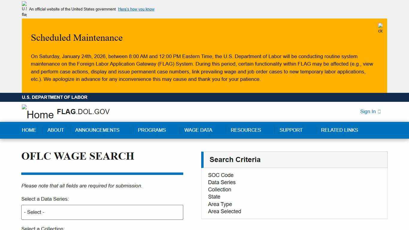 OFLC Wage Search Flag.dol.gov